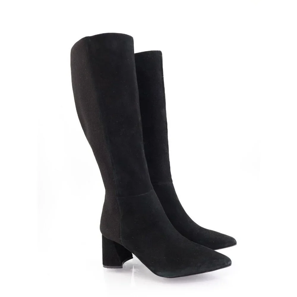 Gentle Souls by Kenneth Cole Dionne Black Suede Knee High Boots Block Heel 9.5
